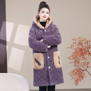 保暖棉衣大码 显瘦 加绒加厚毛领棉袄外套冬季 洋气连帽棉服女中长款