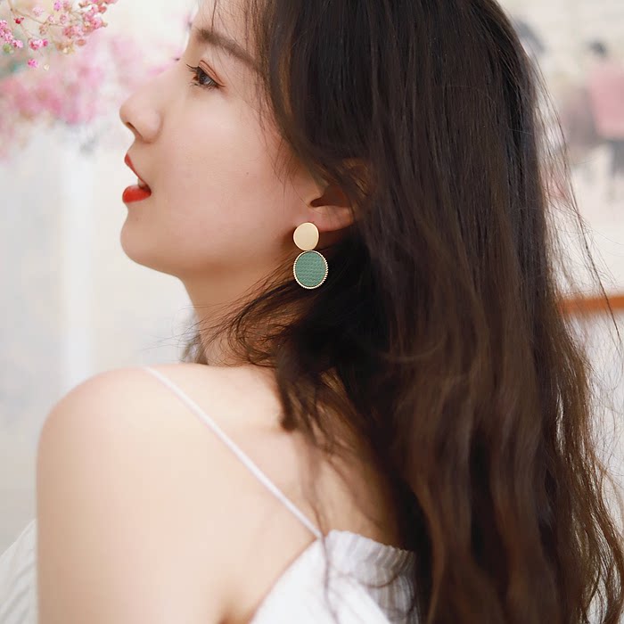韩国气质女新款糖果色绿色圆形耳环时尚女生饰品百搭潮流耳钉