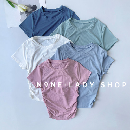 时尚修身跑步瑜伽运动上衣显瘦短款健身服女高弹紧身衣短袖t恤秋