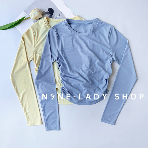 短款健身服女修身显瘦高弹紧身衣跑步瑜伽运动上衣长袖t恤休闲