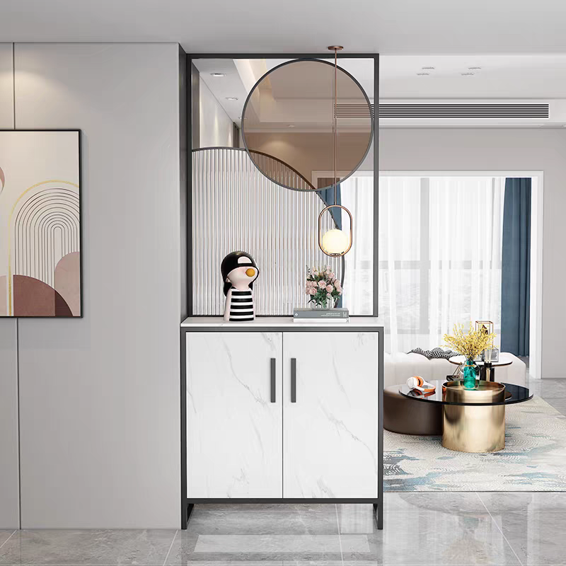 进门入户玄关柜客厅玻璃屏风隔断柜正对门遮挡装饰鞋柜双面奶油风