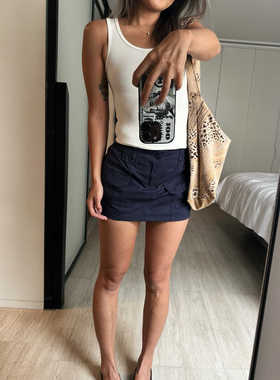 美式辣妹街头口袋工装防走光裙裤女夏季松紧低腰显瘦a字半裙短裙