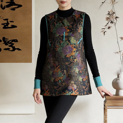 2026春秋季新中式国风中长款马甲裙女装气质提花百搭无袖马夹上衣