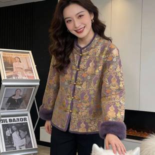 冬季紫葫芦双面穿国风保暖外套女C新中式女装圆领复古长袖妈妈装