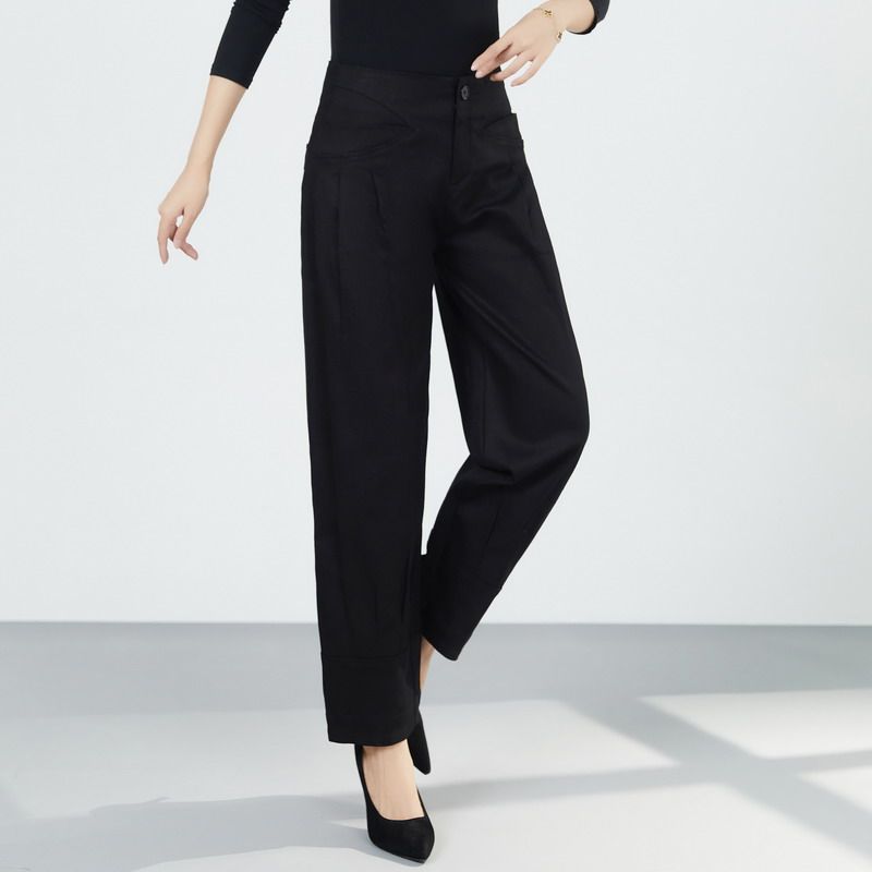 春款季全棉休闲女裤时尚阔腿灯笼裤中腰宽松显瘦萝卜裤通勤文艺黑