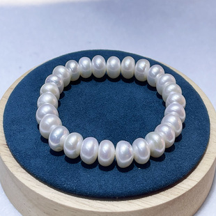 诸暨淡水无核珍珠8-9mm扁圆形大点位手串手链时尚百搭女士礼物