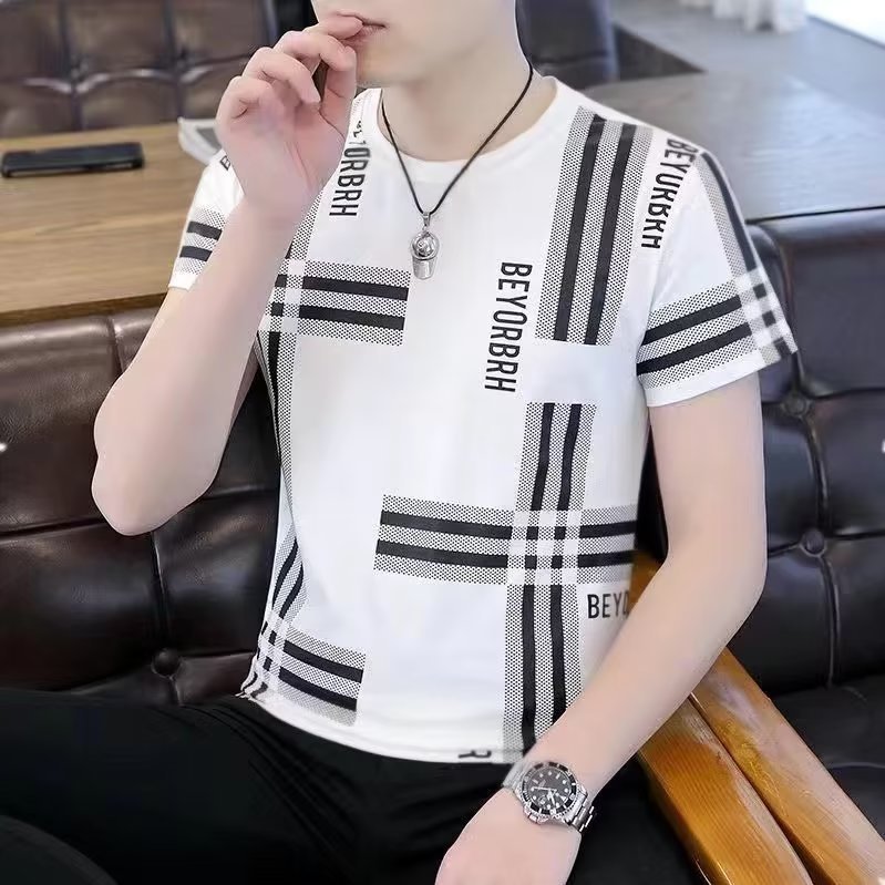 包邮冰丝速干短袖t恤男夏季潮流男款体恤衫修身圆领半袖衣服