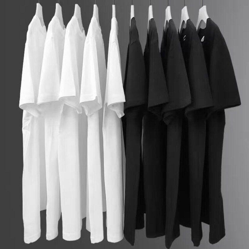 重磅纯棉纯色短袖T恤男女打底衫白色体桖内搭纯黑上衣男士半袖t恤