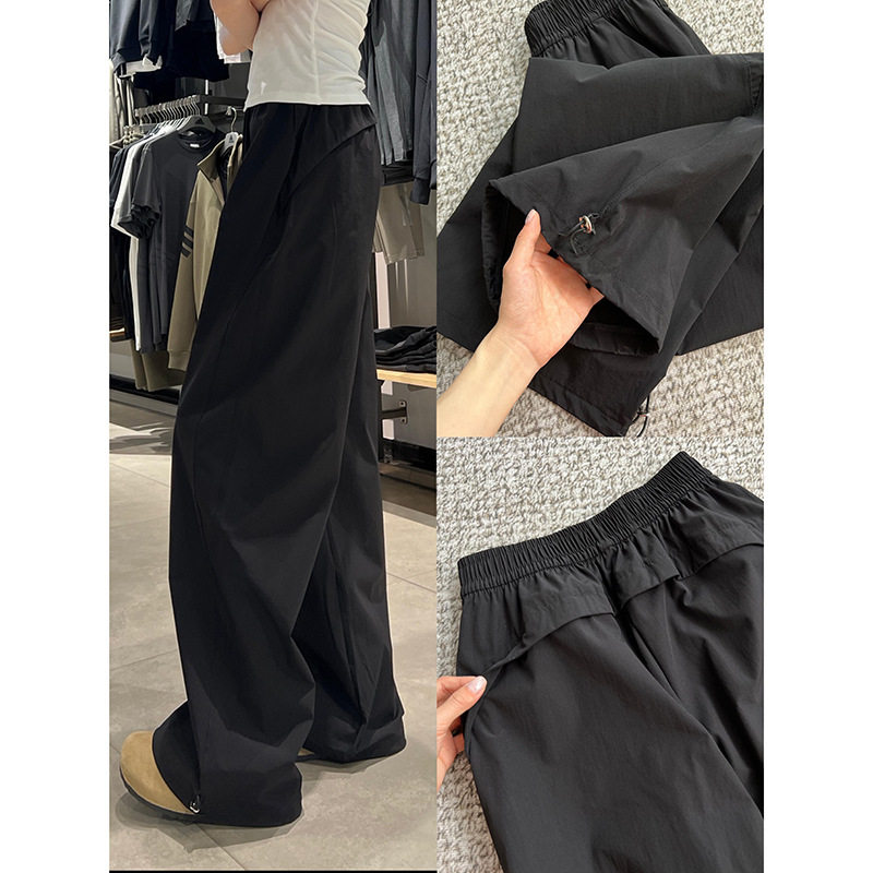 黑色工装裤子女春夏2025新款高腰垂感阔腿裤小个子休闲风运动裤