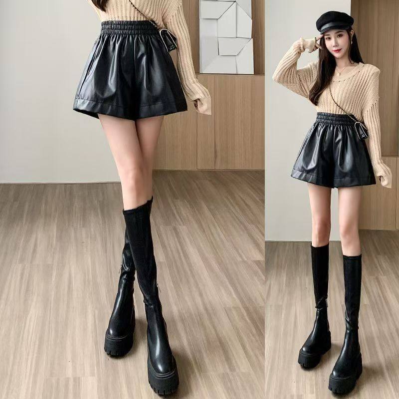 胖妹妹皮短裤女秋冬款2024新款大码松紧时尚A字皮裤外穿打底靴裤,女装/女士精品,休闲裤,淘宝优惠券,粉丝福利购,淘宝优惠卷