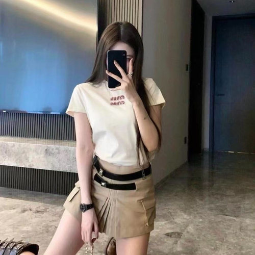 25春夏新品M家同款重工钉珠水钻字母短袖简约千金风百搭短袖T恤女