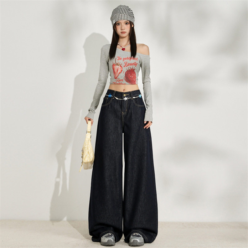 单宁色莱赛尔高腰牛仔裤女2025年新款早秋显瘦百搭宽松垂感阔腿裤