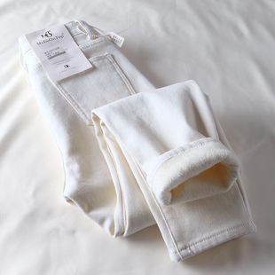 高腰显瘦百搭弹力萝卜老爹直筒裤 加绒白色牛仔裤 女2025秋冬新款