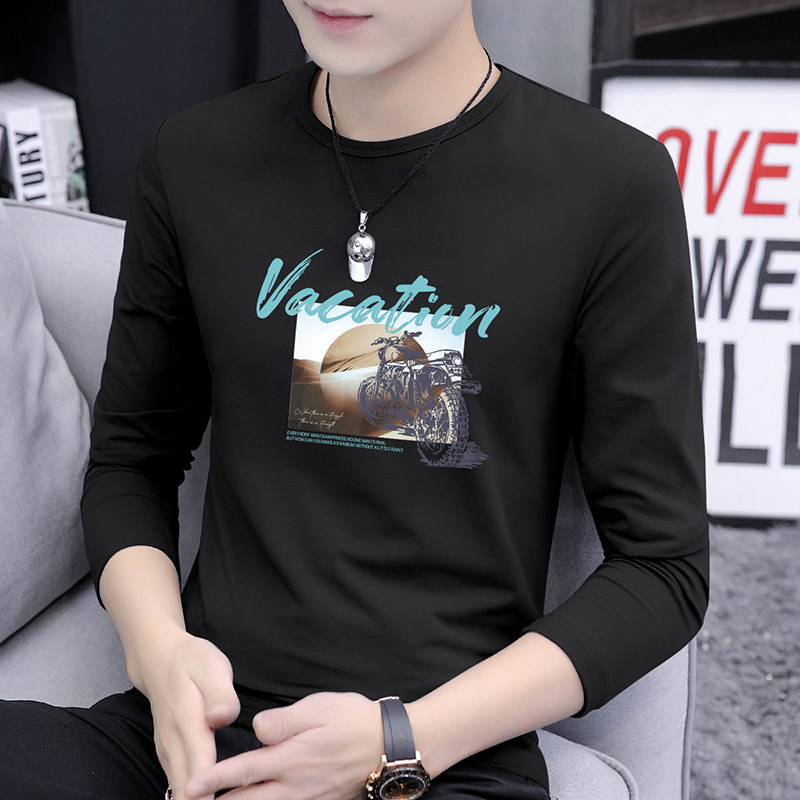 轻奢纯棉长袖男t恤圆领打底衫韩版潮流休闲男式上衣休闲薄款衣服