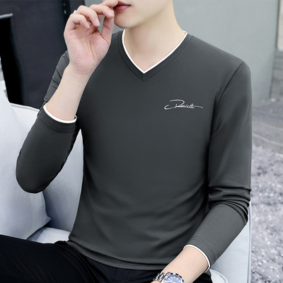 男士纯棉V领t恤2025新款