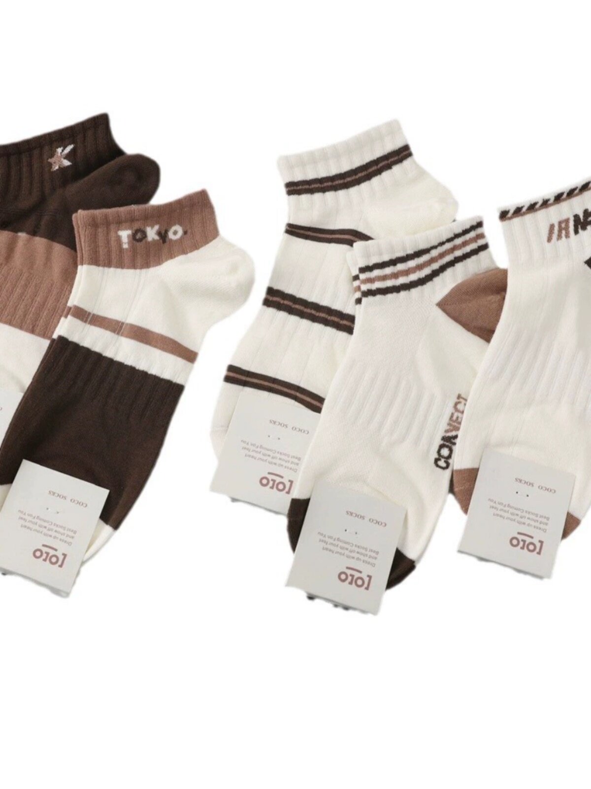 5双装jinjincoco 春夏季薄款男船袜棉袜网眼运动字母拼色透气舒服