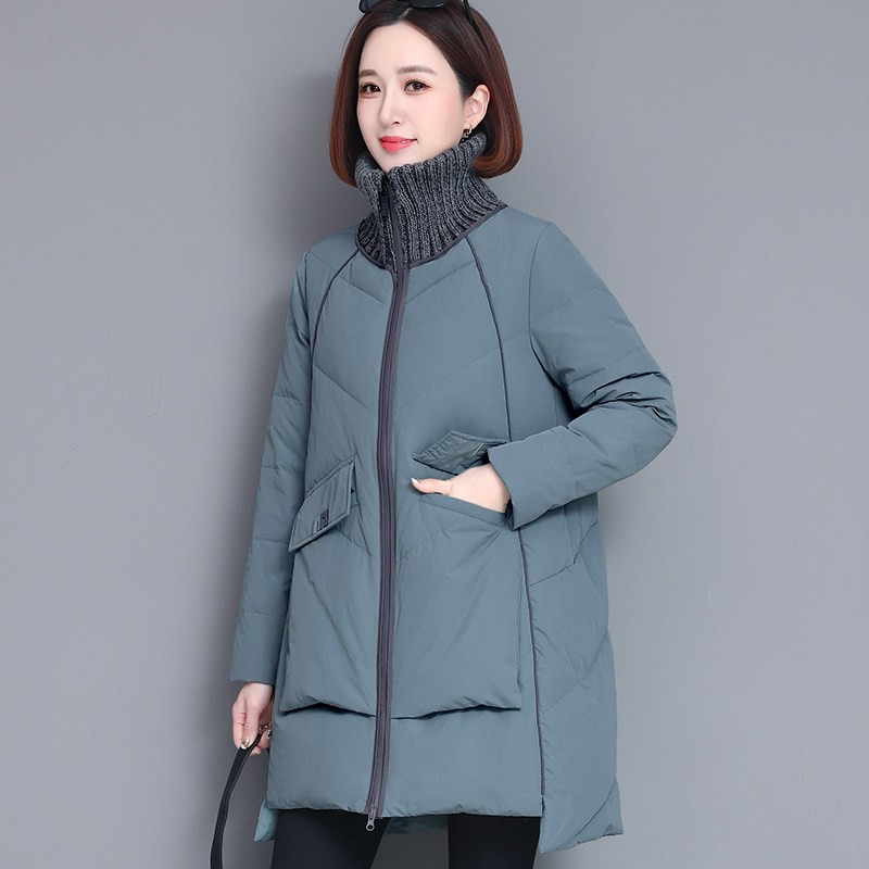 洋气立领羽绒服女中长款韩版冬装中年妈妈白鸭绒外套大码胖MM上衣_虎窝淘