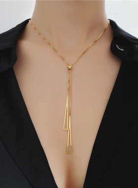 流苏抽拉式几何项链女锁骨链