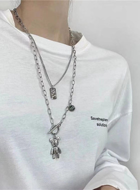 毛衣链女秋冬2022年新款潮长款小众小熊吊坠装饰挂件卫衣项链配饰