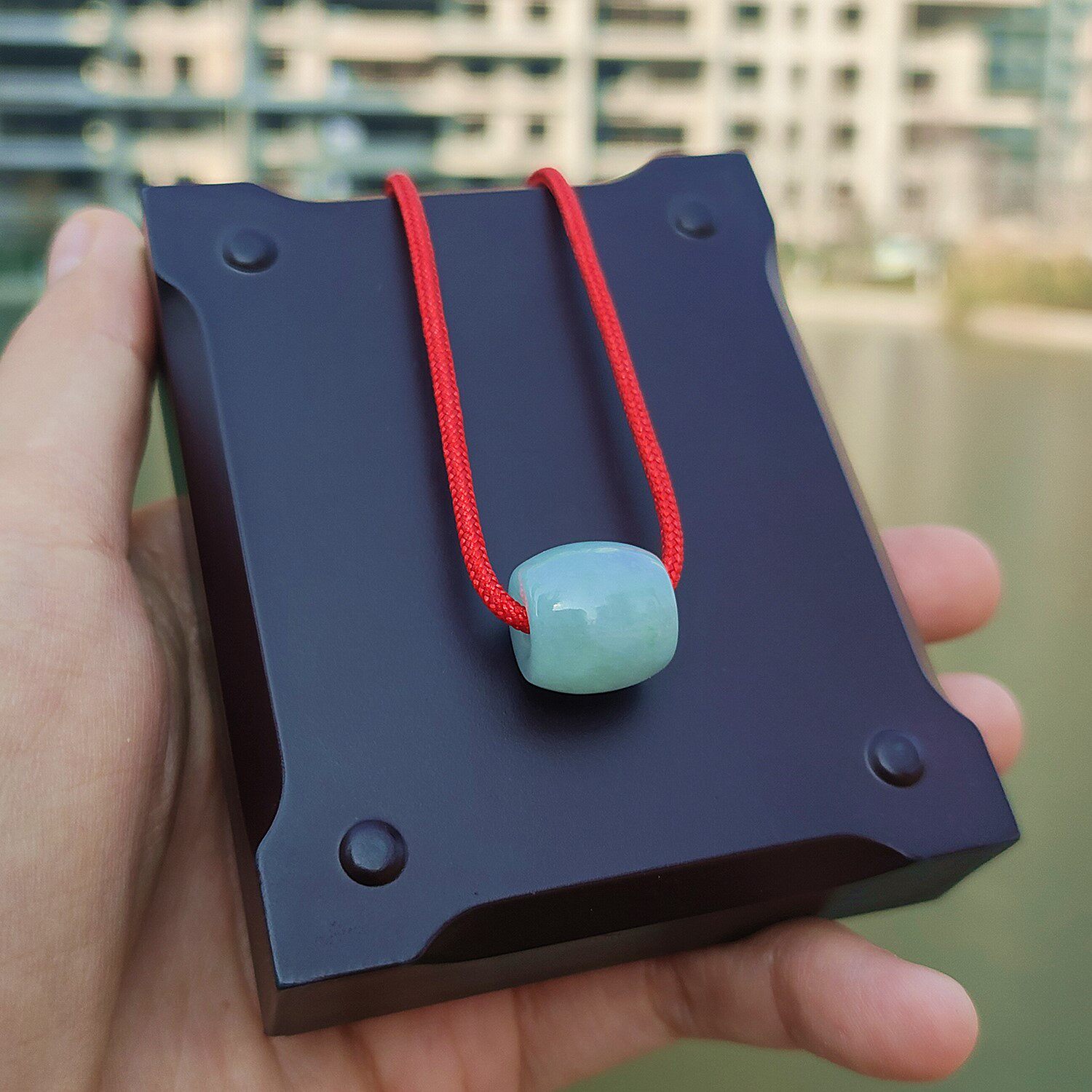 天然翡翠吊坠项链男女路路通转运珠玉石挂件咖红绳编织链时尚饰品