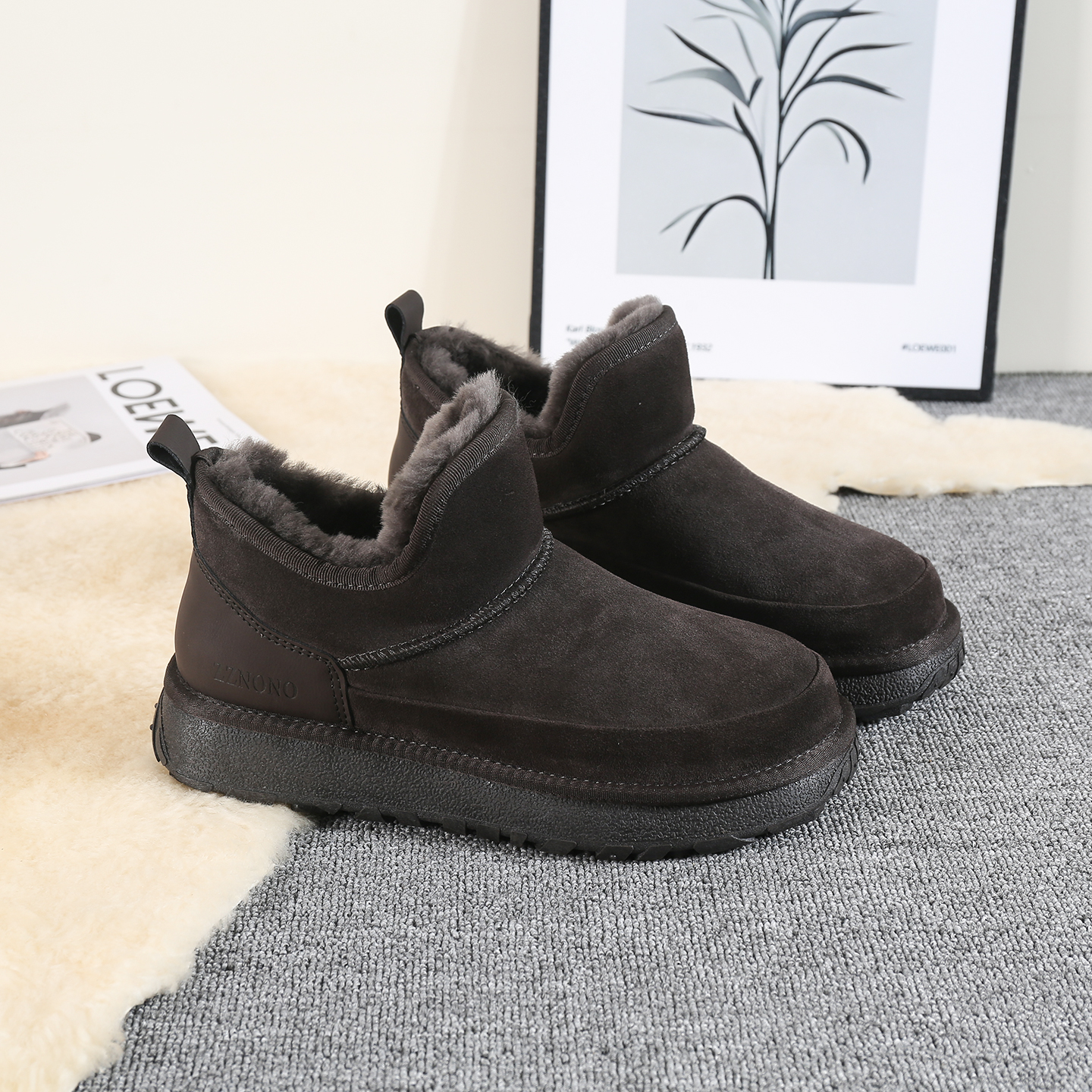 男款低帮雪地靴羊毛靴子