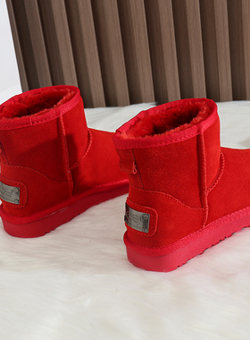 雪地靴女短筒红色2025新款加绒新娘棉鞋防滑保暖婚鞋本命年雪地棉