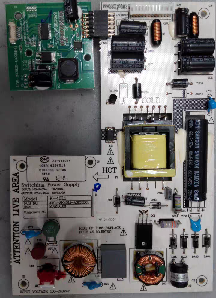 LE24D31电源板《不带背光小板 》K-40L1 4701-2K40L1-A3135D01