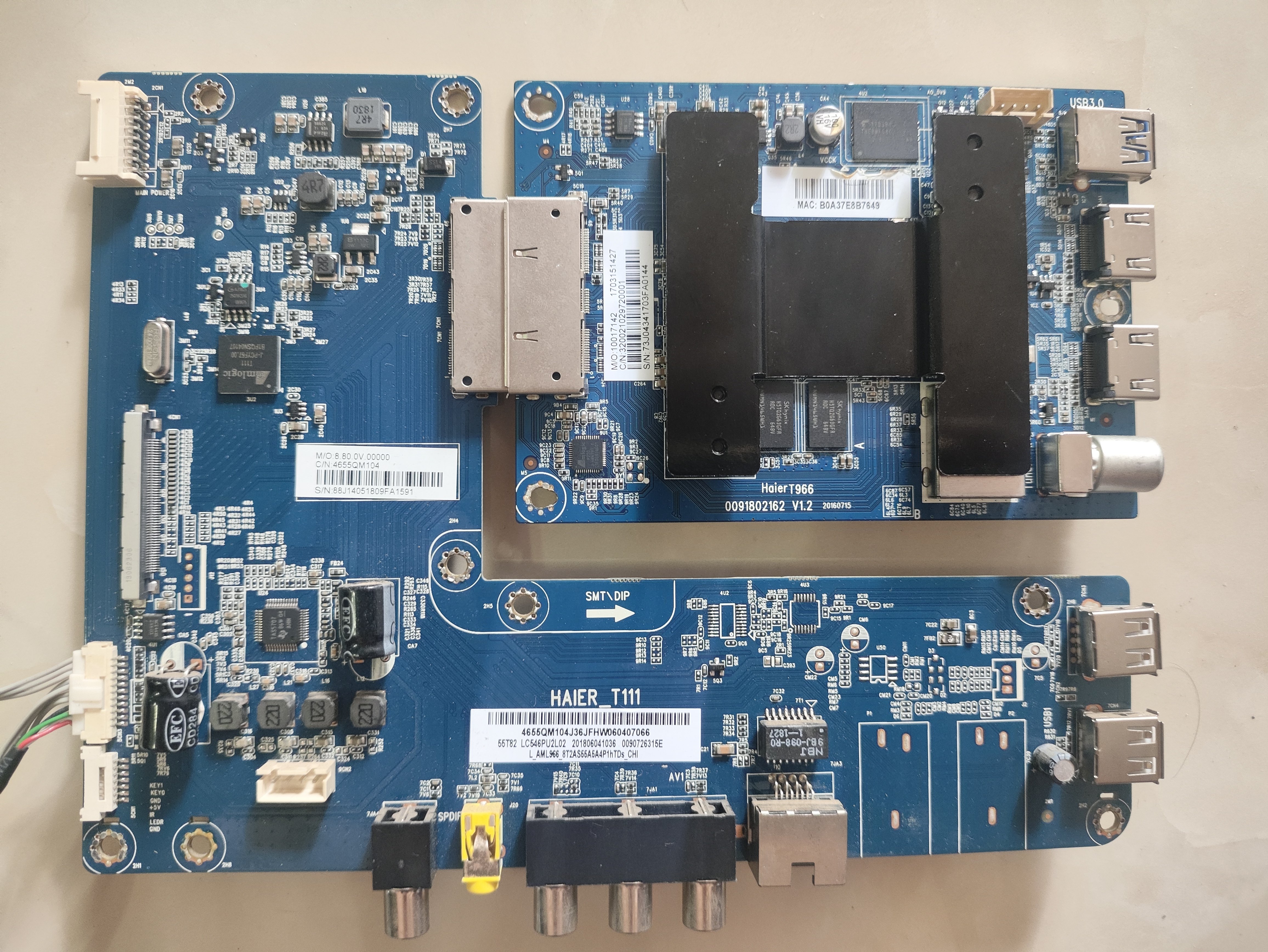 维修海尔55T82 0091802162 V1.2 T966 emmc备份32G5.0