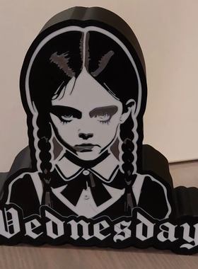 3D打印星期三Wednesday周边哥特风创意桌面壁挂led可充电氛围灯箱