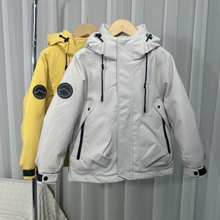 明摩冬季工装羽绒服男女童2025新款户外防风亲子装登山派克服外套