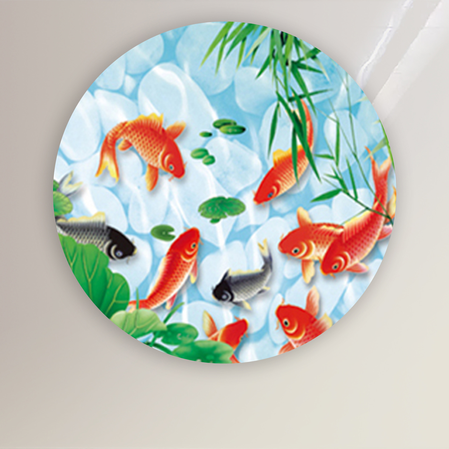 中式圆形鲤鱼图贴纸画卫生间墙面装饰免打孔自粘贴画厨房荷花贴纸图片