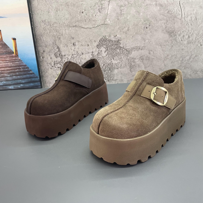 厚底增高复古勃肯鞋2025撤柜断码秋冬季新款真皮女鞋圆头绒里棉鞋