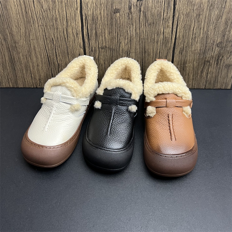 2025撤柜断码秋冬季新款真皮女鞋圆头羊毛保暖勃肯复古牛皮女棉鞋