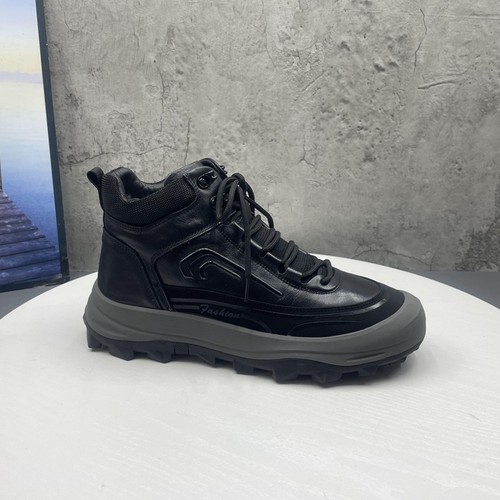 2024新款秋冬季撤柜断码真皮侧拉链厚底羊毛保暖牛皮高帮鞋男鞋潮