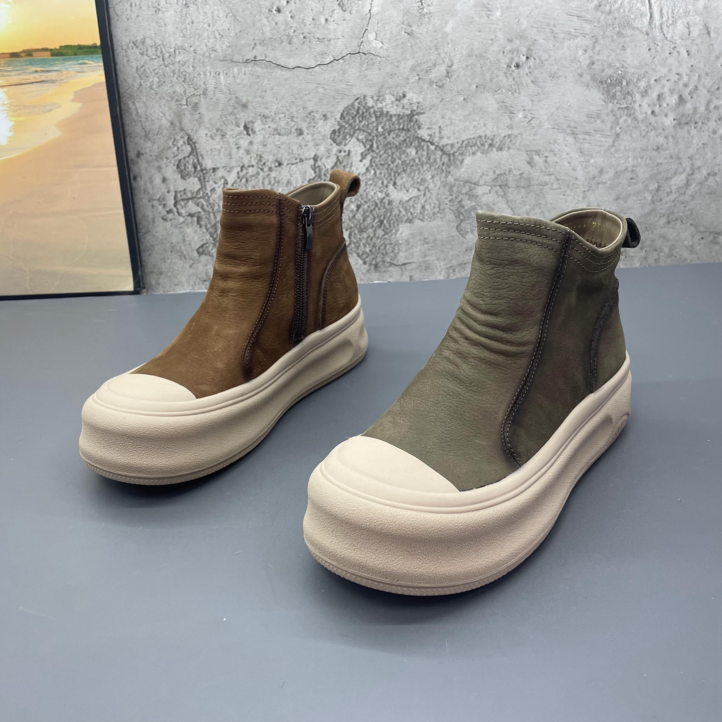 2025秋冬季新款撤柜折扣真皮侧拉链厚底户外舒适英伦绒里女棉短靴