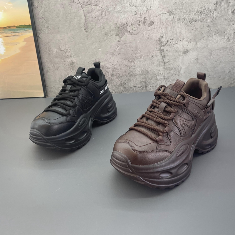 2025秋冬季新款撤柜断码真皮松糕厚底小个子增高学院运动老爹鞋女