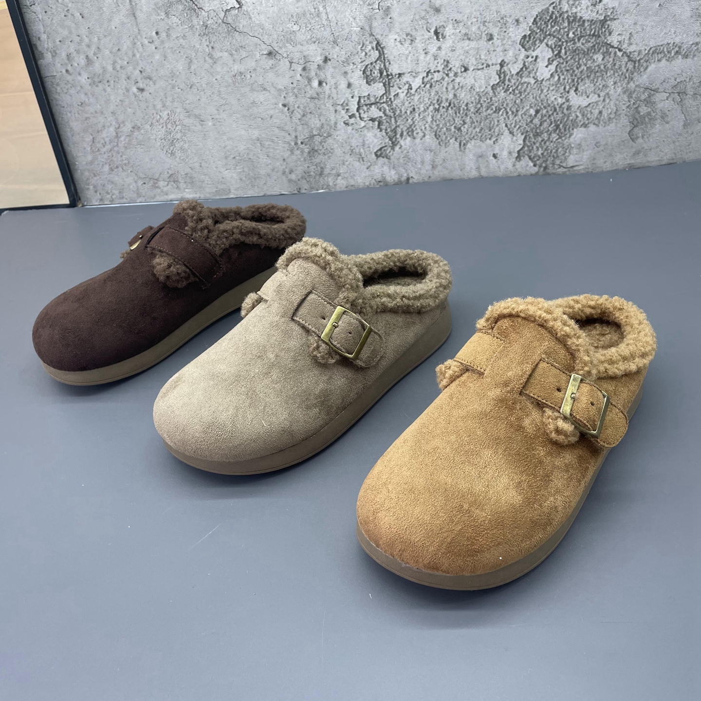 加绒羊毛口半包勃肯鞋女鞋2025新款冬懒人鞋博肯拖鞋保暖棉拖鞋女