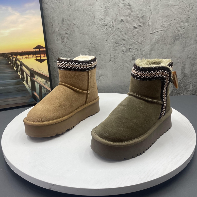 2025新款撤柜断码处理冬季真皮编织民族风厚底户外厚绒保暖雪地靴