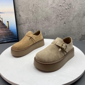 2025春季 女鞋 新款 单鞋 厚博肯鞋 全真皮牛反绒磨砂皮增高厚底勃肯鞋