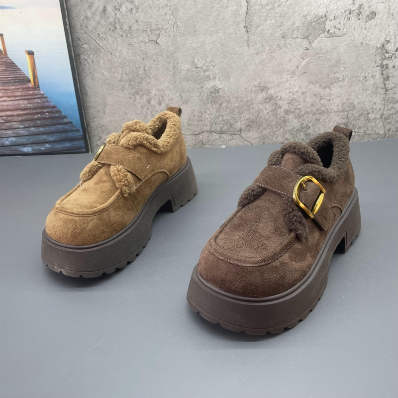 2025撤柜断码秋冬季新款女鞋粗跟中跟深口复古加绒保暖棉鞋女鞋