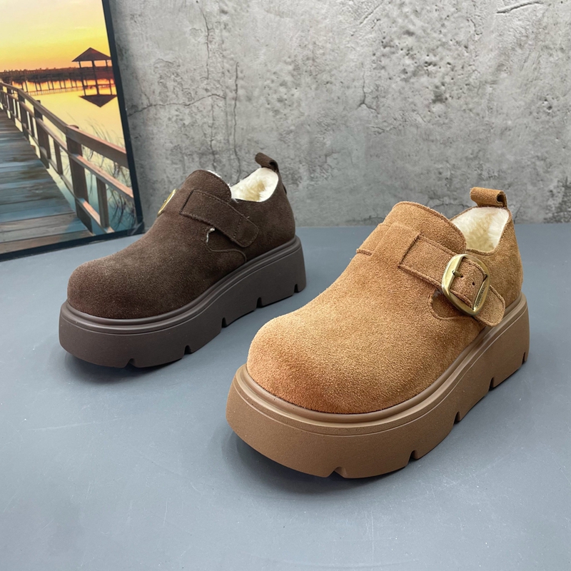 真牛皮厚底勃肯鞋女秋冬皮毛一体雪地靴女款2025新款冬季加绒加厚
