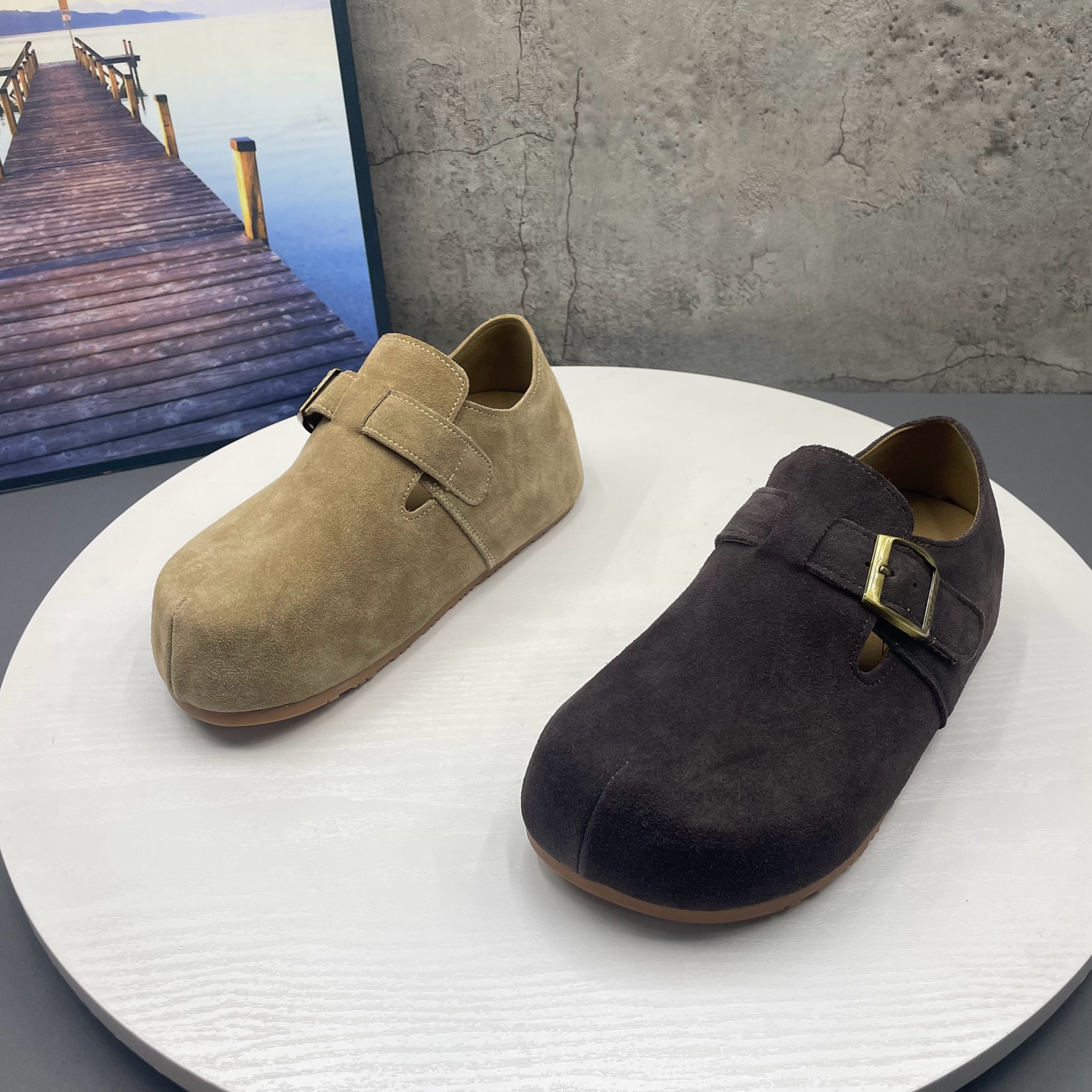 撤柜断码真皮牛反绒卡皮马巴拉勃肯鞋女新款内增高博肯鞋女单鞋潮