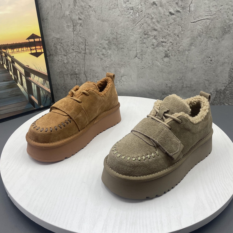 2025撤柜断码秋冬季新款真皮女鞋魔术贴厚底加绒保暖勃肯鞋女棉鞋