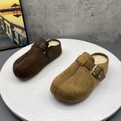 2025秋冬季新款撤柜断码厚底后空跟复古外穿绒里勃肯鞋女棉拖鞋