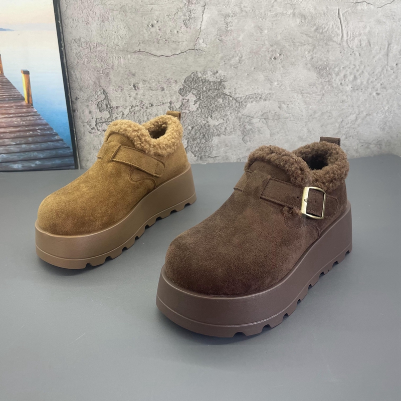 2025撤柜断码冬季新款女鞋厚底增高复古勃肯鞋加绒保暖时尚女棉鞋