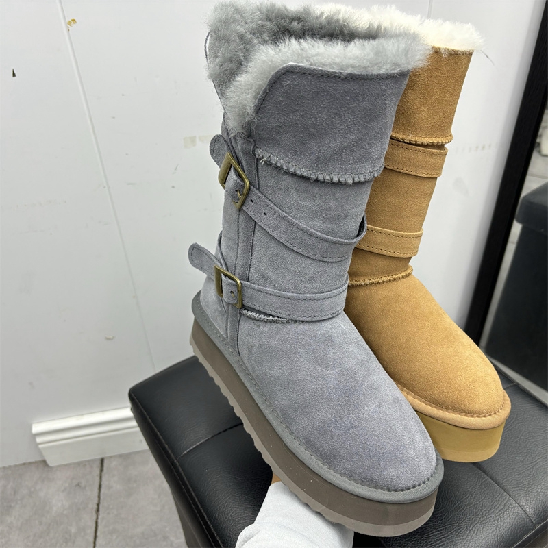 2025新款撤柜断码处理冬季真皮厚底耐磨中筒皮毛一体雪地靴女棉靴