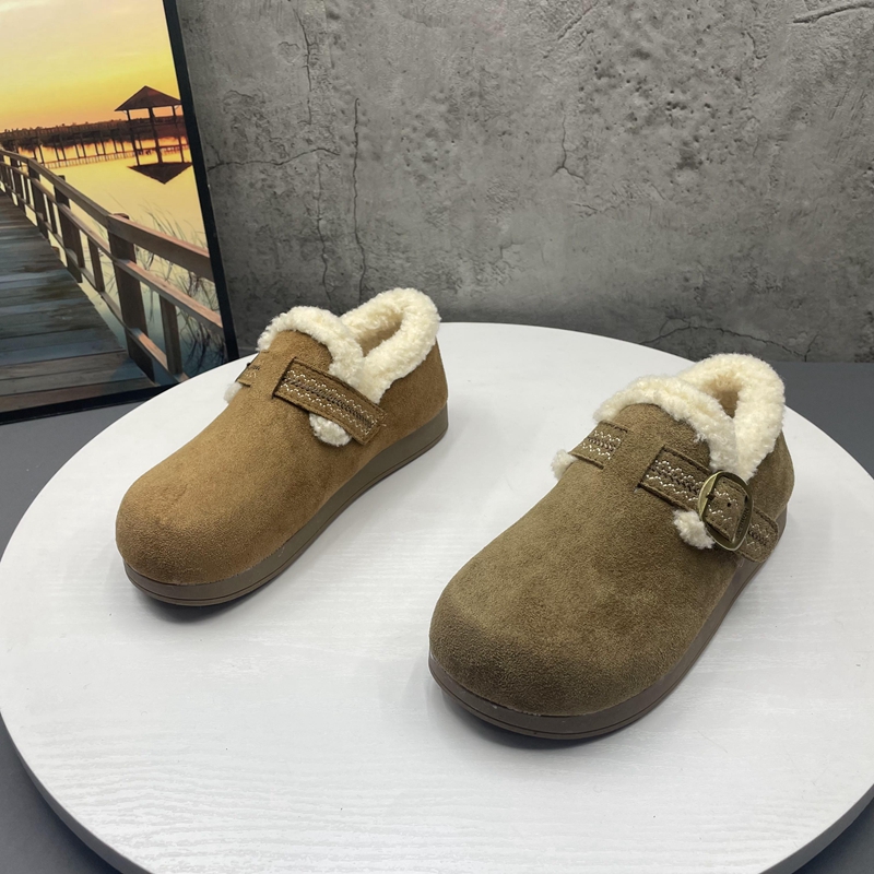 加绒勃肯鞋2025撤柜断码秋冬季新款女鞋圆头套脚平底复古女棉鞋