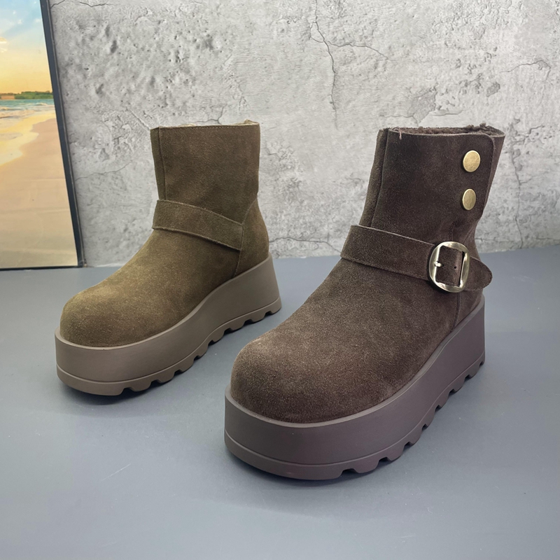 2025新款撤柜断码处理冬季牛反绒厚底增高加绒保暖时尚百搭女棉靴