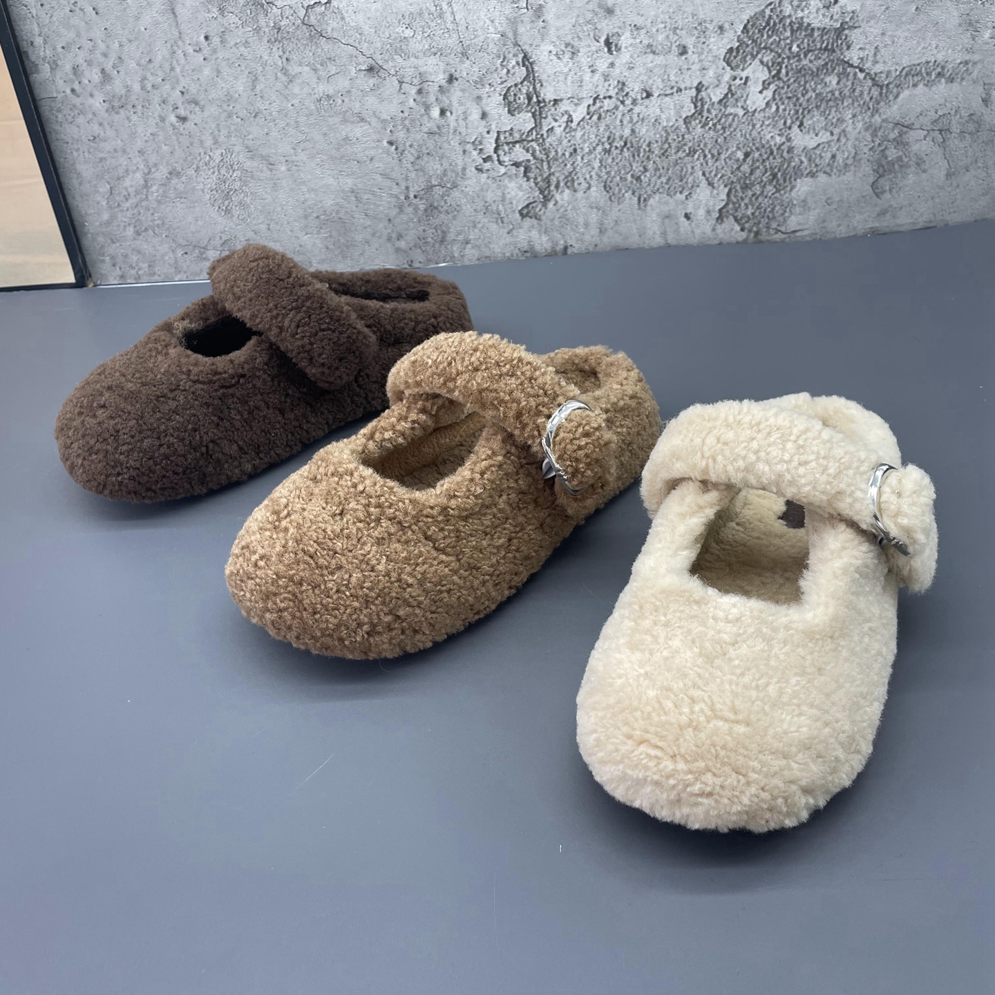 羊羔绒毛毛鞋羊羔毛玛丽珍一字包头大头外穿鞋保暖棉拖鞋半拖鞋女