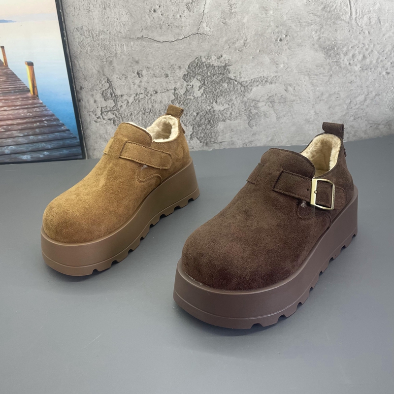 复古加绒勃肯鞋2025撤柜断码秋冬季新款女鞋厚底深口低帮女棉鞋